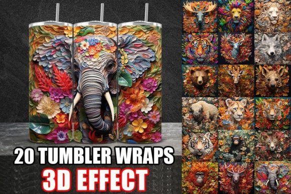 3D Colorful Wild Animals Tumbler Wrap Bundle