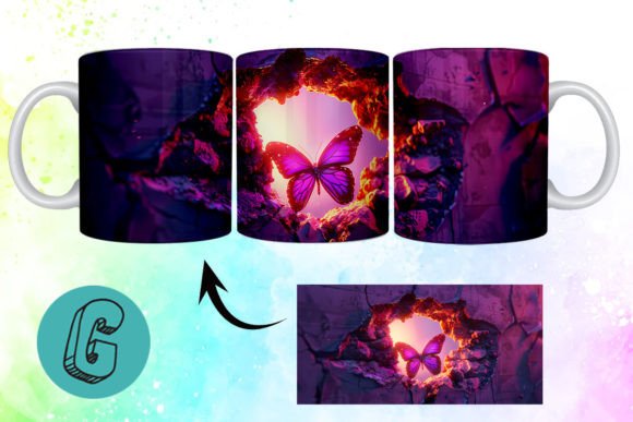3D Fantasy Butterfly Mug Wrap Break 08