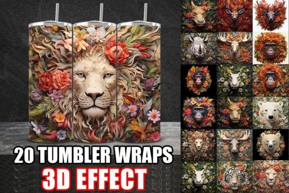 3D Floral Wild Animals Tumbler Wrap Bundle