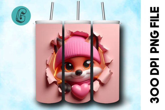 3D Fox Valentine Tumbler Wrap (35) for Creative Projects