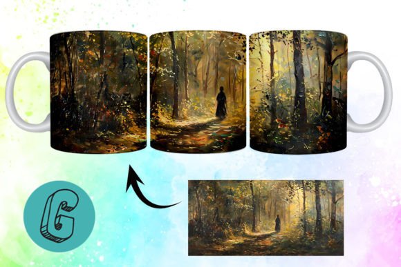 3D Oil Paint Forest Garden Mug Wrap: Creative Digital Art
