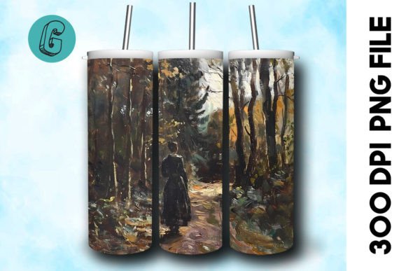 3D Oil Paint Forest Tumbler Wrap 21: Creative Digital Asset