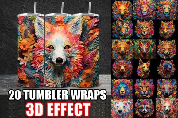 3D Papercut Animals Tumbler Wrap Bundle