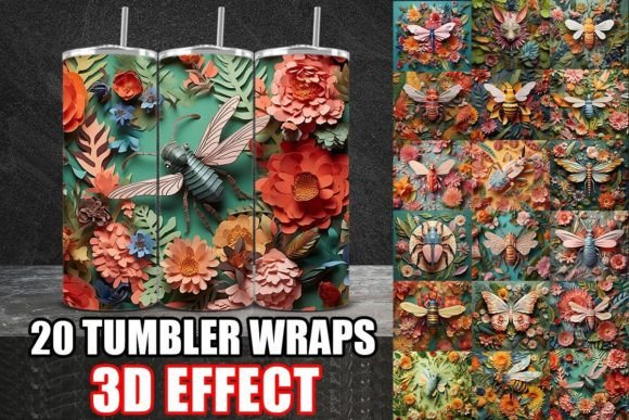 3D Papercut Insects Tumbler Wrap Bundle