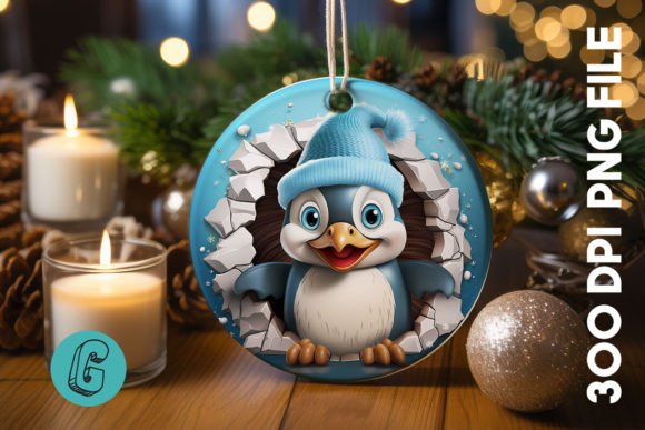 3D Penguin Break Through Ornament (04) for Creative Projects