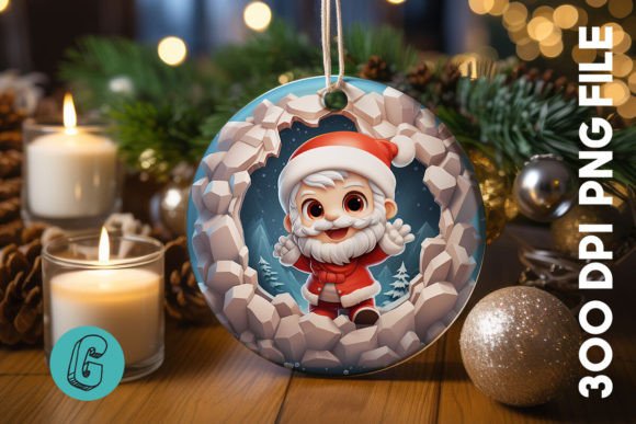 3D Santa Break Through Ornament (26) Festive Digital Download