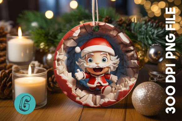 3D Santa Break Through Ornament (27) for Festive Projects