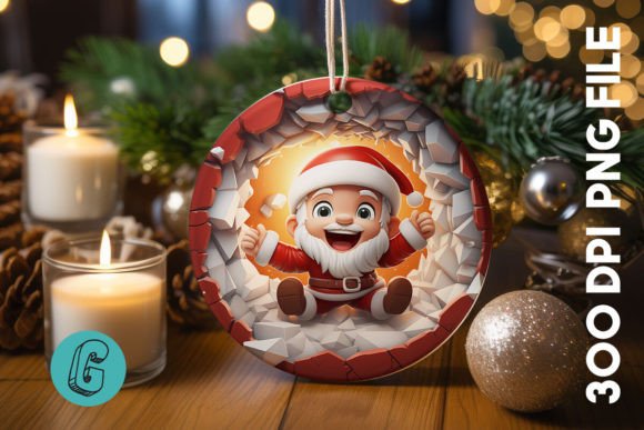 3D Santa Break Through Ornament: Festive Digital Art