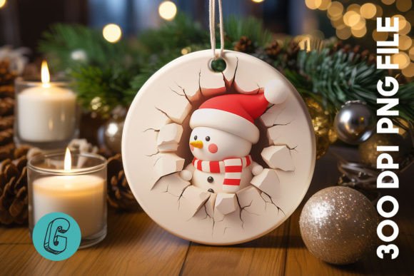 3D Snowman Break Wall Ornament PNG for Winter Decor