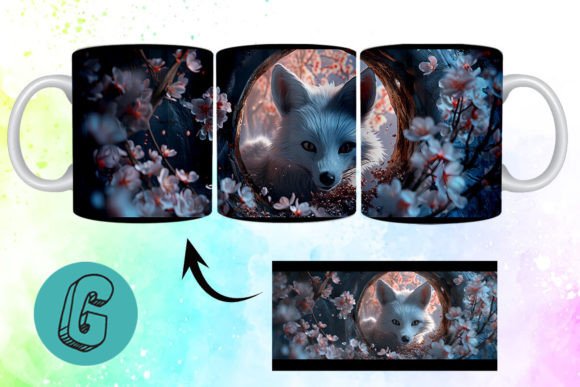3D Valentine Fox Floral Mug Wrap 08: A Creative Design Asset