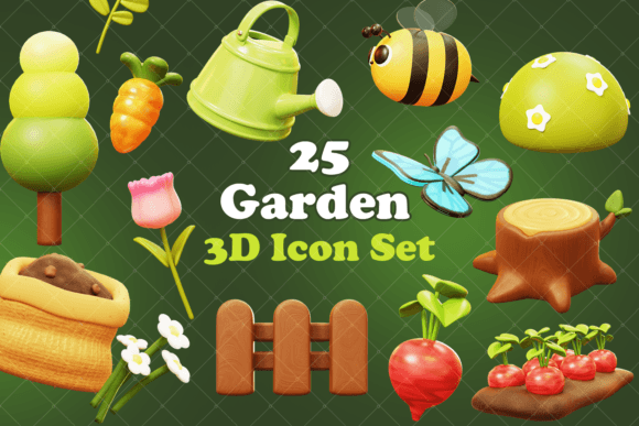 Enchant Your Designs with This 3D Garden Icon Collection