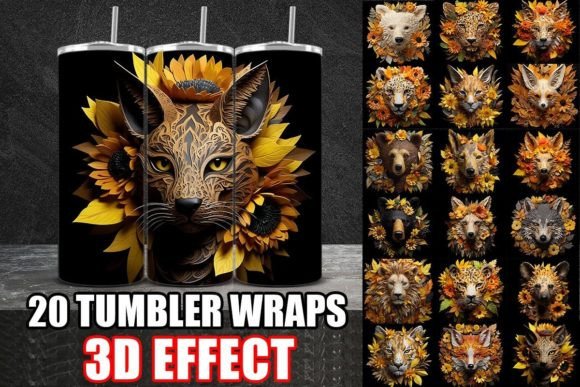 Stunning 3D Flowers & Animals Tumbler Wrap Designs Bundle