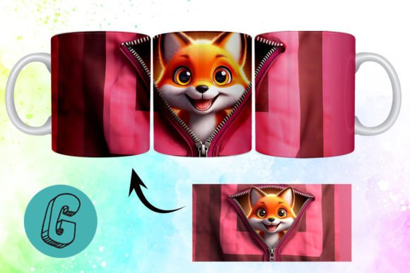 Valentine Cute Fox 3D Mug Wrap: A Delightful Design Asset