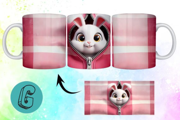 Valentine Cute Rabbit 3D Mug Wrap (06) Digital Download