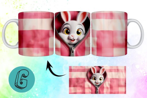 Valentine Cute Rabbit 3D Mug Wrap (08): A Charming Design Asset