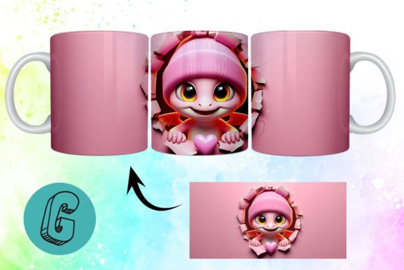 Valentine Dragon 3D Mug Wrap: A Creative Design Asset