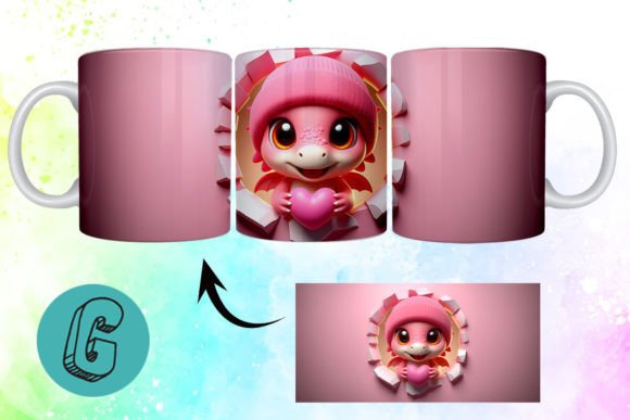 Valentine Dragon 3D Mug Wrap: High-Quality Digital Download for Creative Projects