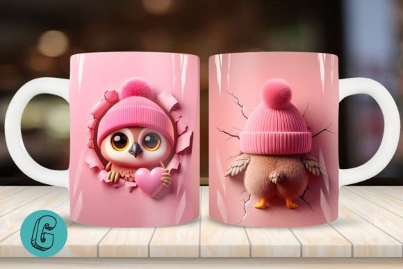 Valentine Owl 3D Mug Wrap for Creative Projects