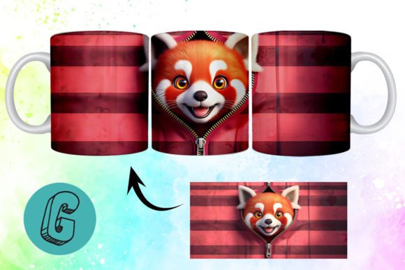 Valentine Red Panda 3D Mug Wrap (16) for DIY Projects