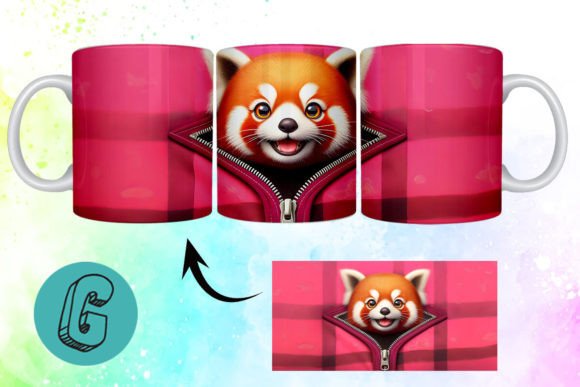 Valentine Red Panda 3D Mug Wrap: A Charming Design Asset