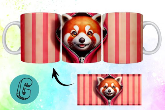 Valentine Red Panda 3D Mug Wrap: Creative Digital Design